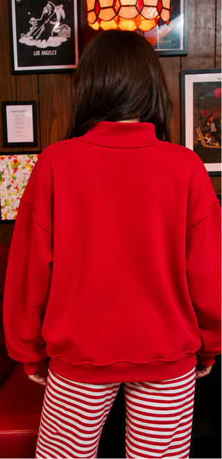 BUCKETLIST -  Jesus Gingham Applique Mock-Neck Sweatshirt - Red