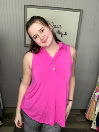Dear Scarlett Sleeveless Button-Front Tank - Paradise Pink