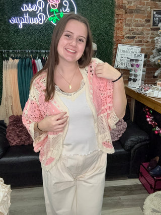 Pol Open Crochet Boho Cardigan Pink – Statement Layer with Ease