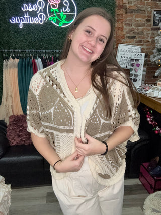 Pol Open Crochet Boho Cardigan Mocha – Statement Layer with Ease