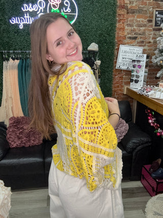 Pol Open Crochet Boho Cardigan Yellow – Statement Layer with Ease