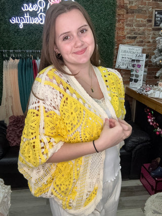 Pol Open Crochet Boho Cardigan Yellow – Statement Layer with Ease