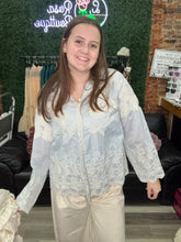 Load image into Gallery viewer, POL Embroidered Lace Button-Down Boho Shirt Sky Blue
