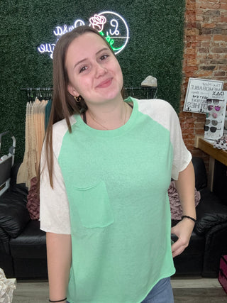 POL Mint Raglan Short Sleeve Pocket Tee