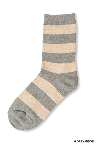 Zenana -Striped Crew Socks - H Grey Beige