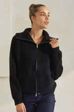 Load image into Gallery viewer, Double Zip Ribbed Cardigan – Funnel Neck Knit Sweater
