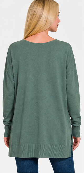 Zenana - Cashmere Feel Front Seam Sweater - Ash Jade