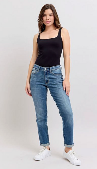 Judy Blue Mid-Rise Boyfriend Jeans – Vintage Wash | Relaxed Boutique Denim