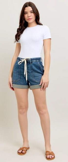 Judy Blue High Waist Cuff Jogger Shorts- Dark Wash