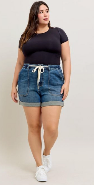 Judy Blue High Waist Cuff Jogger Shorts- Dark Wash