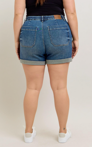 Judy Blue High Waist Cuff Jogger Shorts- Dark Wash