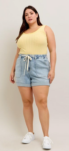 Judy Blue High Waist Cuff Jogger Shorts- Light Wash