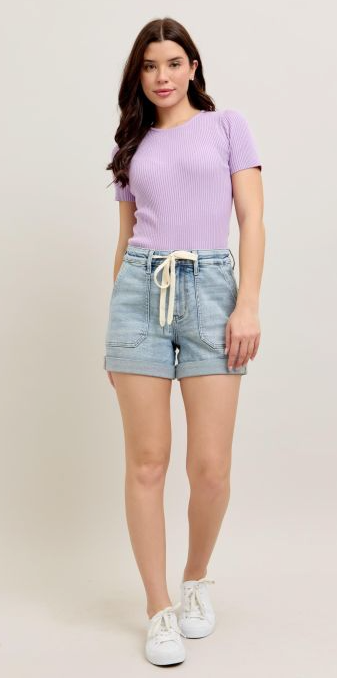 Judy Blue High Waist Cuff Jogger Shorts- Light Wash