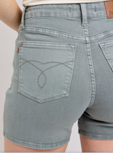 Load image into Gallery viewer, Judy Blue High Waist Stone Blue Garment Dyed &amp; Back Pocket Embroidered Shorts
