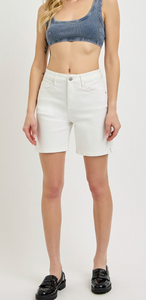 Risen Tummy Control High Rise- Relaxed Mid Length Shorts- White