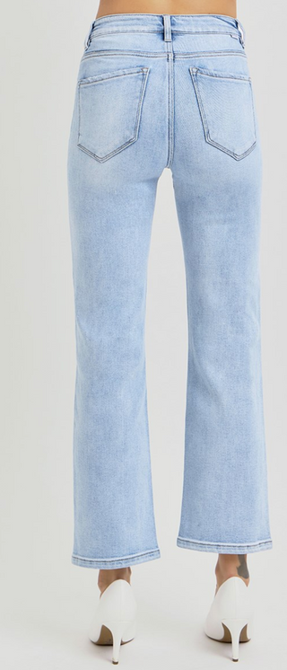 Risen Tummy Control High Rise Crop Straight Jeans – Light Wash Denim