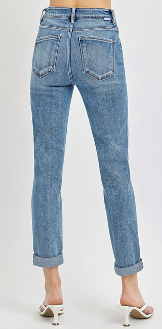 Risen High Rise Roll-Up Ankle Skinny Jeans – Medium Blue Denim