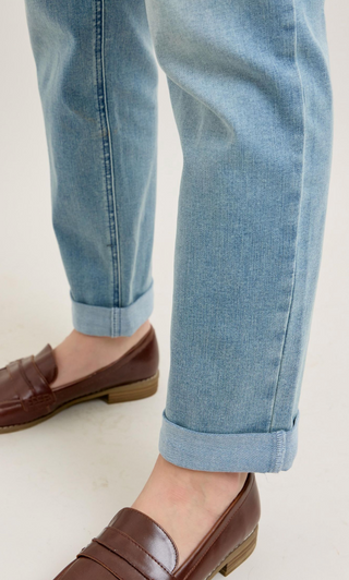 Judy Blue V-Front Cool Denim Cuff Boyfriend - Medium Blue