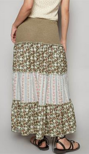 Array POL Woven Skirt with shirring ruffle in Olive Multi