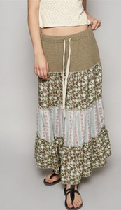 Array POL Woven Skirt with shirring ruffle in Olive Multi