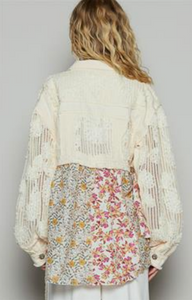 Array POL A-Line Jacket in Twill and Crochet Lace Mix- Cream