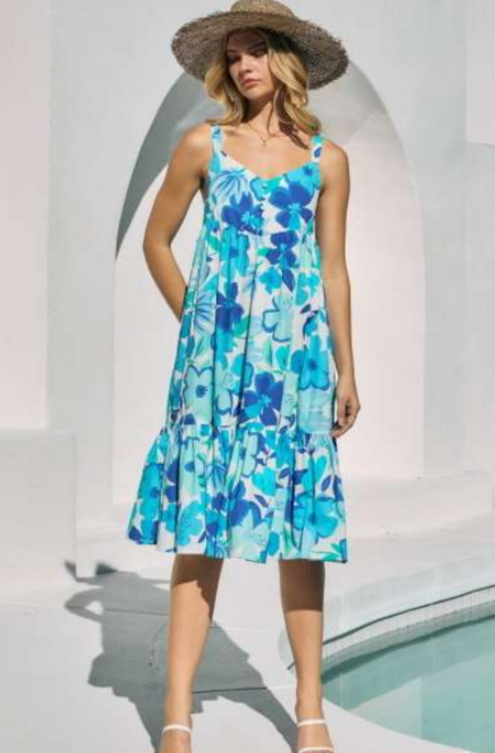 Array Oddi Floral Printed Tiered Midi Dress