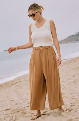 Oddi Acid Washed Palazzo Pants - Washed Mocha