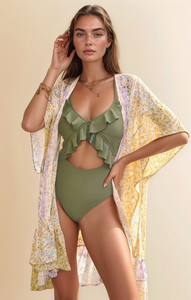 Davi & Dani Floral Cardigan -Taupe-  DJ10588