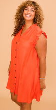 Load image into Gallery viewer, Cozy Co V-Neck Button Down Mini Dress- Orange
