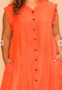 Cozy Co V-Neck Button Down Mini Dress- Orange
