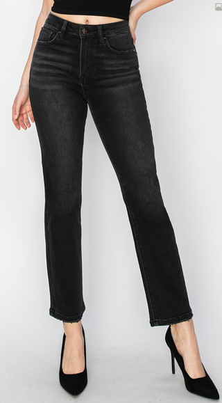 Risen High Rise Crop Straight Jeans – Black Denim