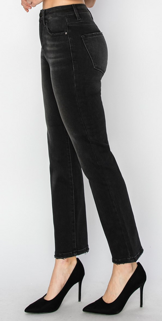 Risen High Rise Crop Straight Jeans – Black Denim