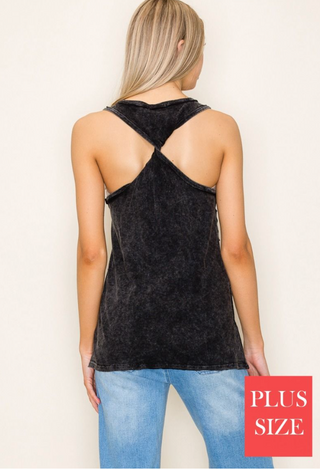 White Birch Twist Back Knit Tank, Square Neck