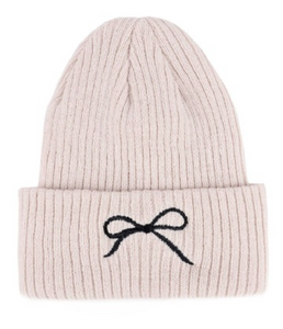 Coquette Bow Embroidered Knitted Beanie
