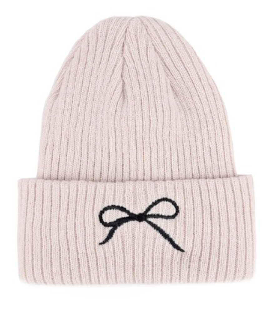 Coquette Bow Embroidered Knitted Beanie