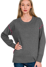 Load image into Gallery viewer, Zenana Round Neck Contrast Trim Sweater
