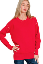 Load image into Gallery viewer, Zenana Round Neck Contrast Trim Sweater
