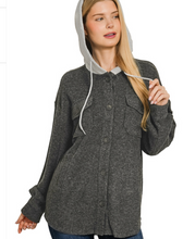 Load image into Gallery viewer, Brushed Rib Hooded Button Down Shacket

