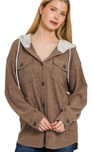 Load image into Gallery viewer, Brushed Rib Hooded Button Down Shacket
