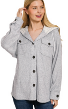 Load image into Gallery viewer, Brushed Rib Hooded Button Down Shacket

