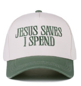 JESUS SAVES I SPEND TWO-TONE CANVAS COTTON CAP