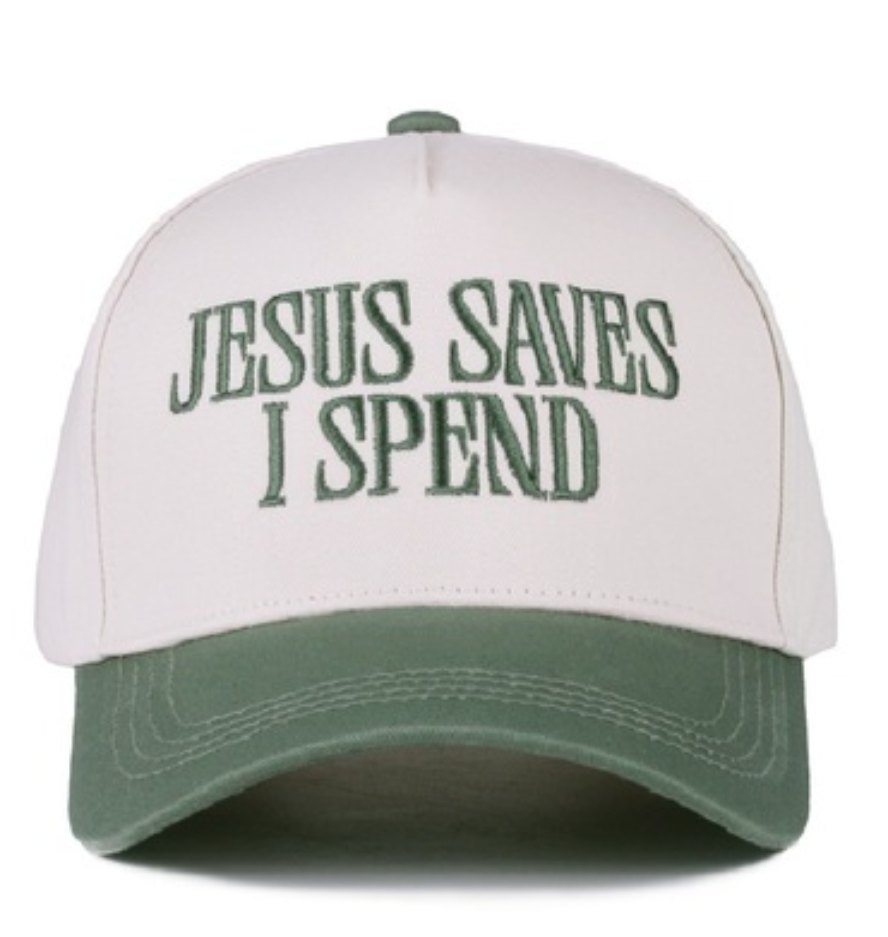 JESUS SAVES I SPEND TWO-TONE CANVAS COTTON CAP