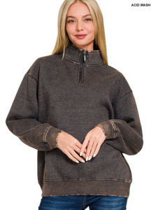Acid Wash Fleece Half Zip Pullover
