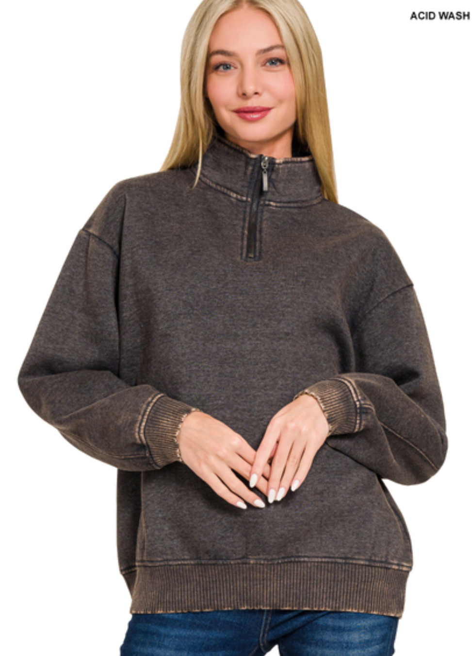 Acid Wash Fleece Half Zip Pullover