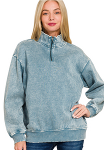 Acid Wash Fleece Half Zip Pullover