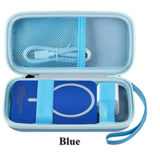 Wireless charging kit in blue with a charging pad, USB cable, and carrying case.