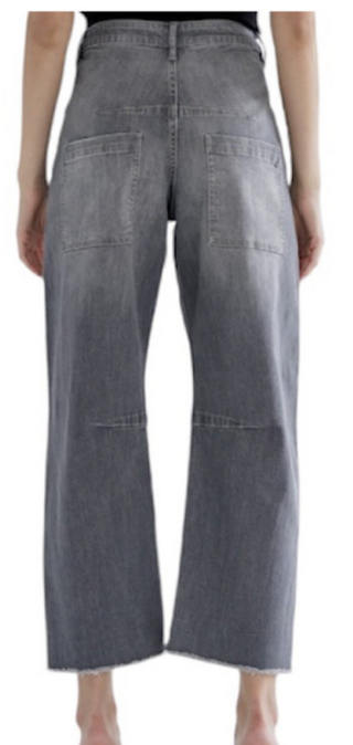 MICA DENIM HIGH RISE BARREL-LEG JEANS-  PURE GREY