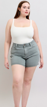 Load image into Gallery viewer, Judy Blue High Waist Stone Blue Garment Dyed &amp; Back Pocket Embroidered Shorts
