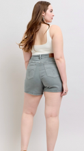 Load image into Gallery viewer, Judy Blue High Waist Stone Blue Garment Dyed &amp; Back Pocket Embroidered Shorts
