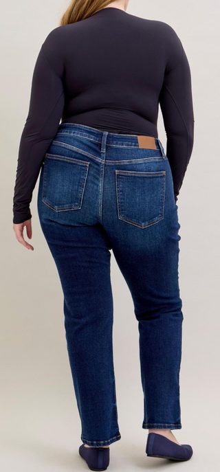 Judy Blue Mid Rise Straight Leg Dark Wash Jeans | Classic Stretch Denim